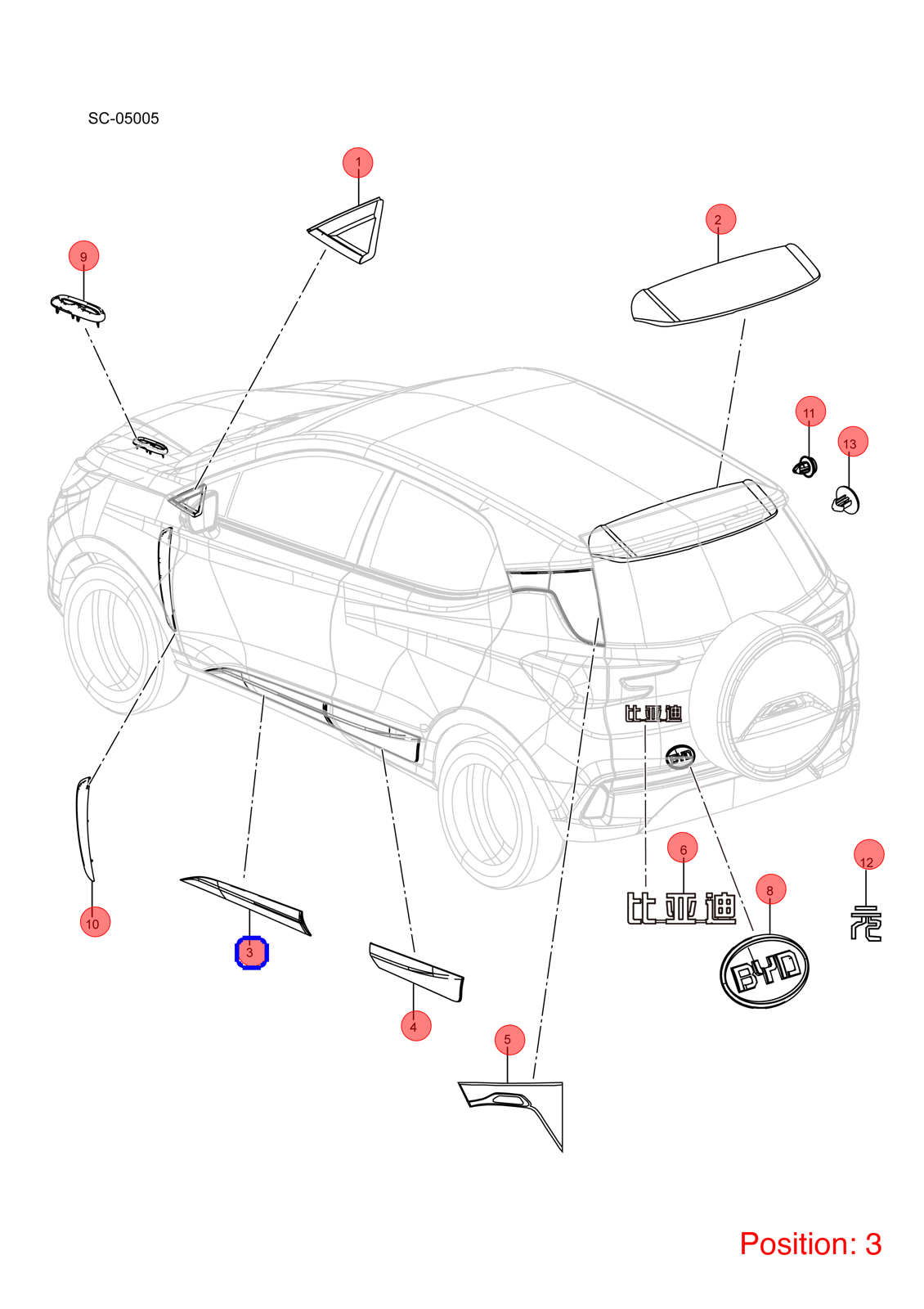 BYD Door glass trim panel OEM 1132998100 SC5402830 FOR Atto3 Yuan 1132998100-BYD_OEM