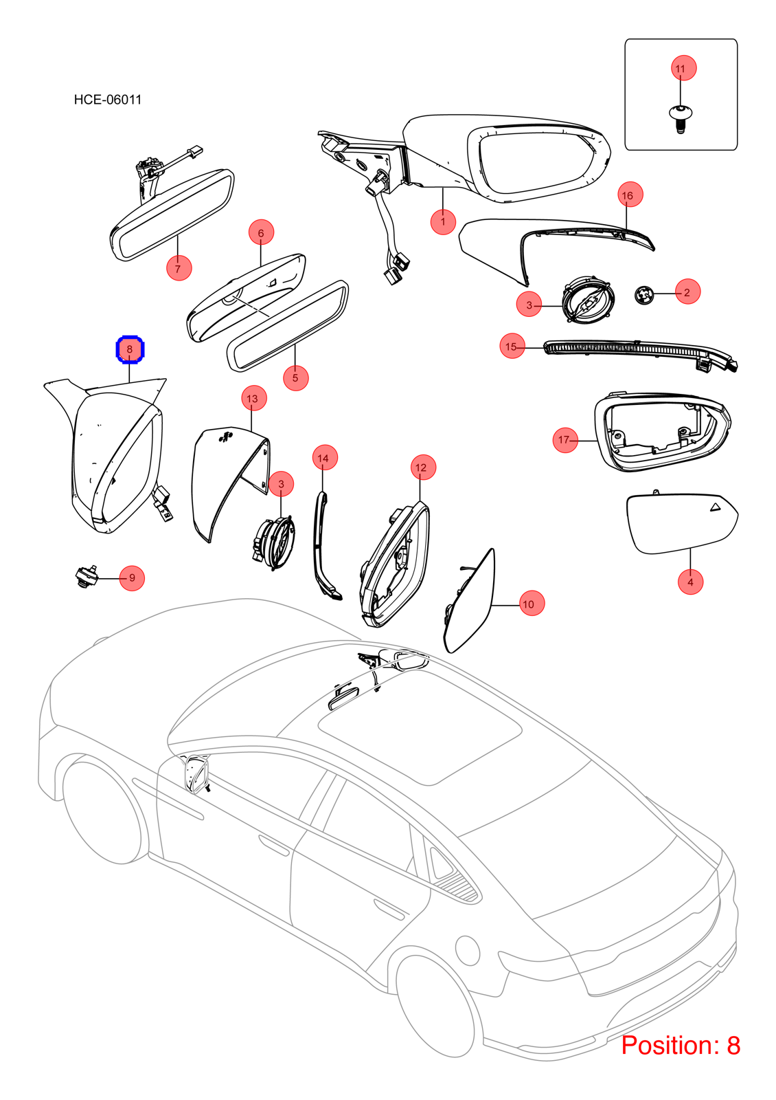 BYD Reverse mirror assembly OEM 1261290600 HC8202100 FOR Han 1261290600-BYD_OEM