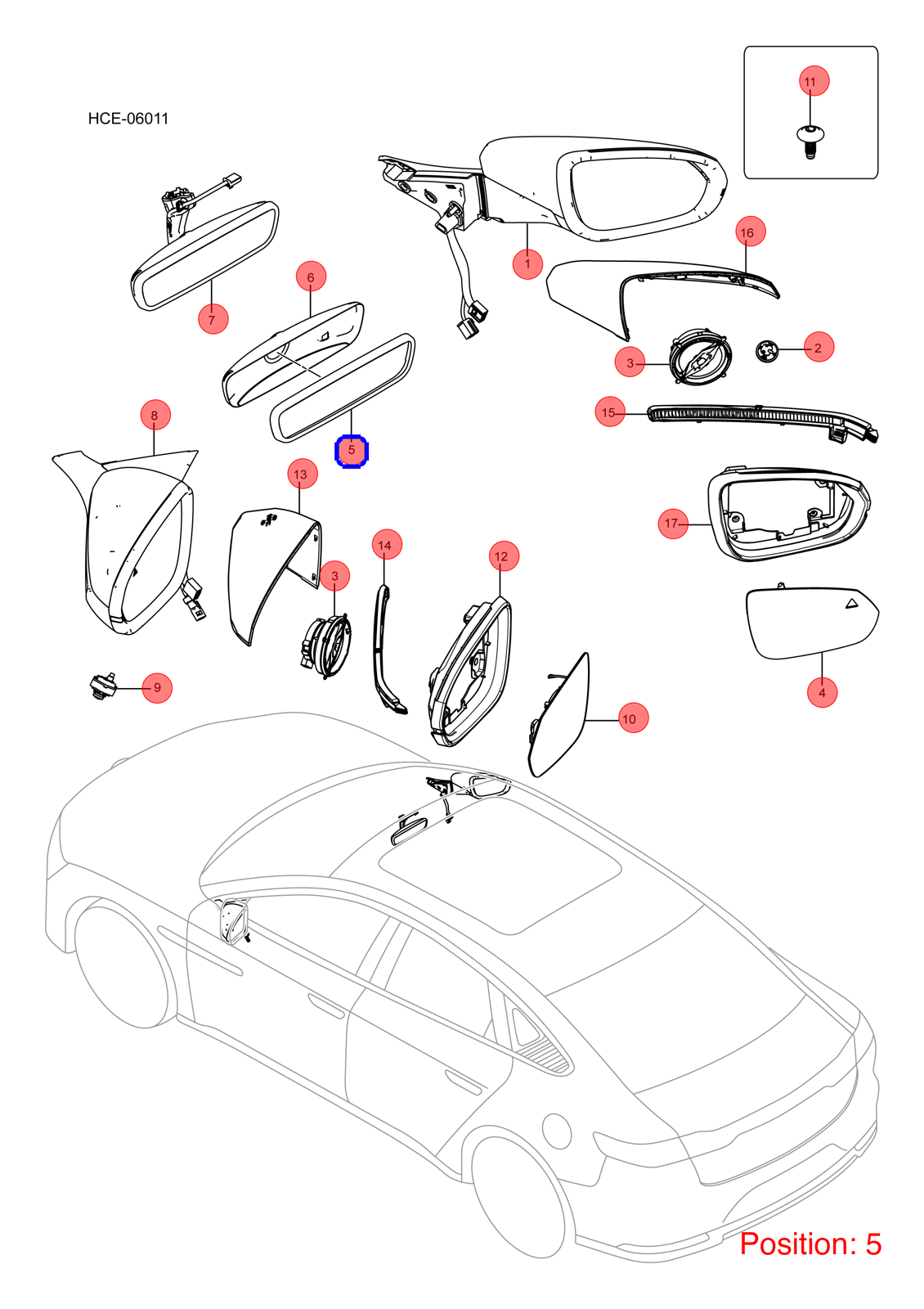 BYD Reverse mirror assembly OEM 1375507100 HC8202100HD4 FOR Han 1375507100-BYD_OEM
