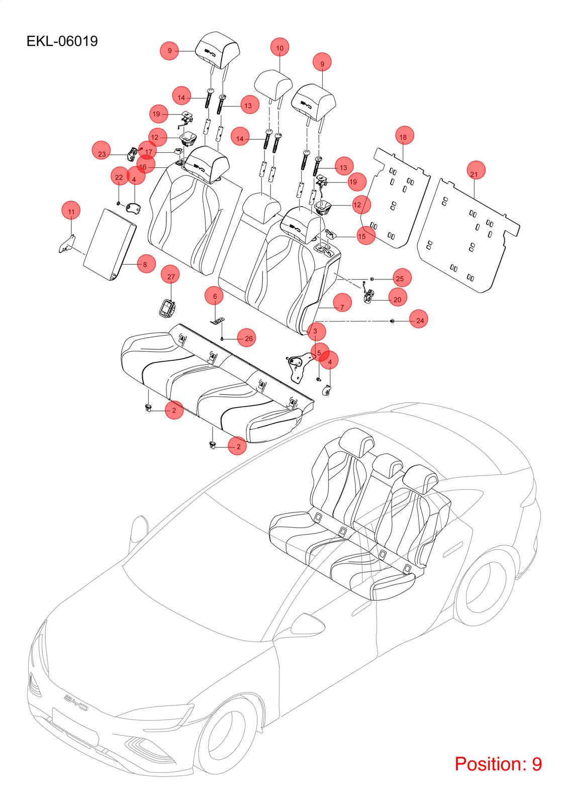 BYD Seat headrest OEM 1383528400 EKEQ700801000LAZ FOR Seal 1383528400-BYD_OEM