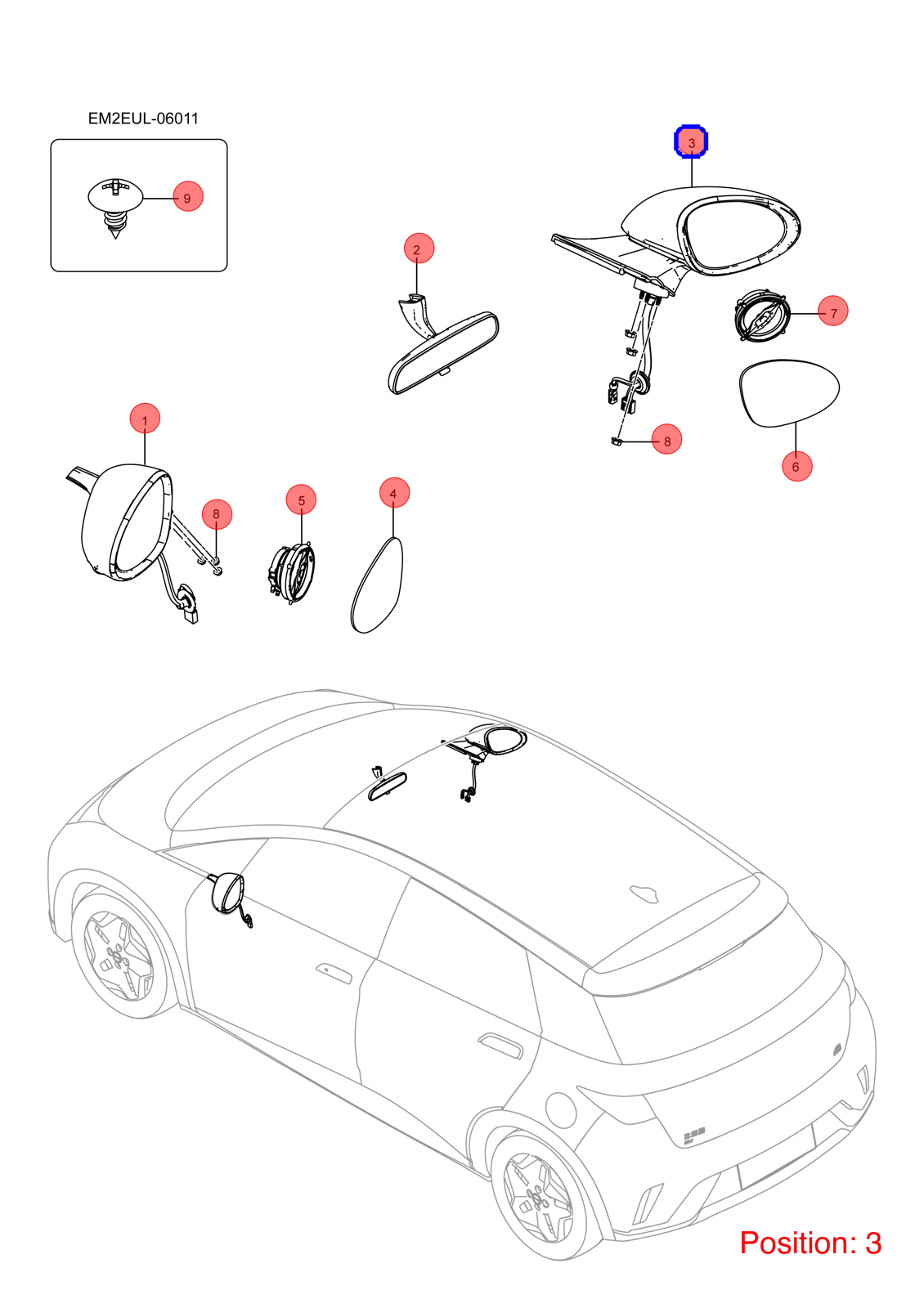 BYD Reverse mirror assembly OEM 1444406900 EM2EY8202109B FOR Dolphin 1444406900-BYD_OEM