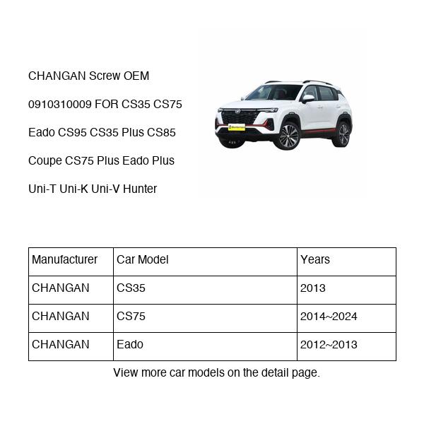 CHANGAN Screw OEM 0910310009 Q0910310009 FOR CS35 CS75 Eado CS95 CS85 Uni-T Uni-K Uni-V Hunter 0910310009-CHANGAN_OEM