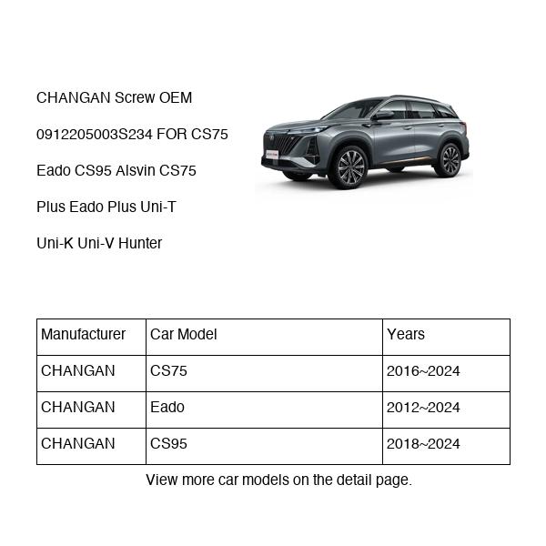 CHANGAN Screw OEM 0912205003S234 Q0912205003S234 FOR CS75 Eado CS95 Alsvin Uni-T Uni-K Uni-V Hunter 0912205003S234-CHANGAN_OEM