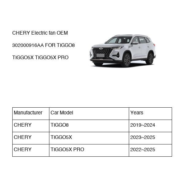 CHERY Electric fan OEM 302000916AA FOR TIGGO8 TIGGO5X 302000916AA-CHERY_OEM