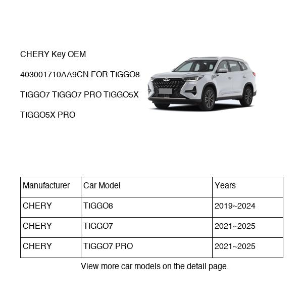 CHERY Key OEM 403001710AA9CN FOR TIGGO8 TIGGO7 TIGGO5X 403001710AA9CN-CHERY_OEM