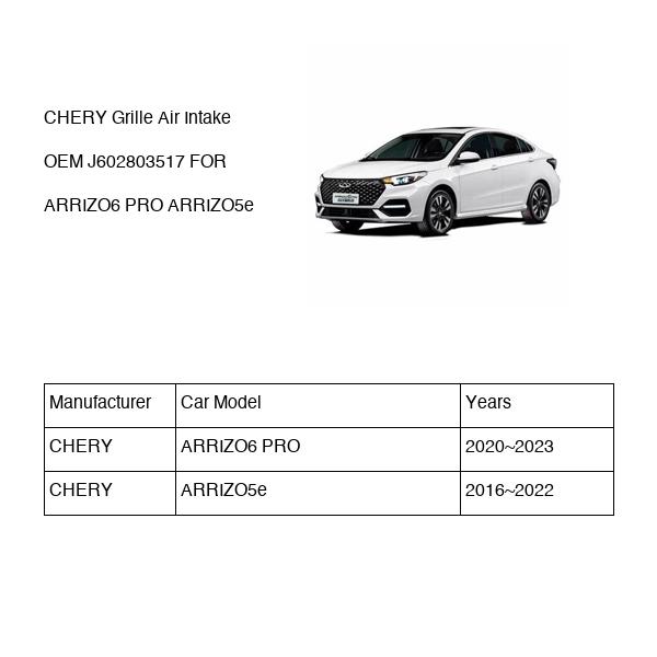 CHERY Grille Air Intake OEM J602803517 FOR ARRIZO6 ARRIZO5e J602803517-CHERY_OEM