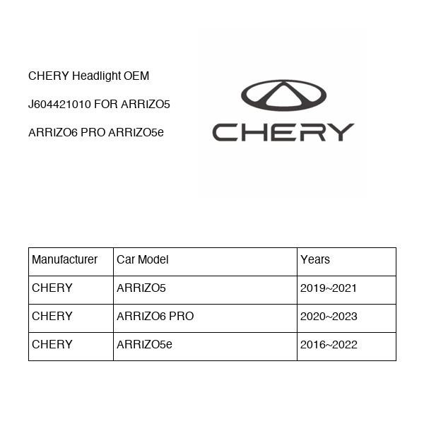CHERY Headlight OEM J604421010 FOR ARRIZO5 ARRIZO6 ARRIZO5e J604421010-CHERY_OEM