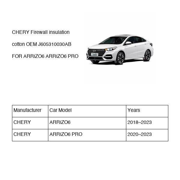 CHERY Firewall insulation cotton OEM J605310030AB FOR ARRIZO6 J605310030AB-CHERY_OEM
