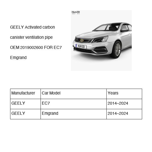 GEELY Activated carbon canister ventilation pipe OEM 2019002600 FOR EC7 Emgrand 2019002600-GEELY_OEM