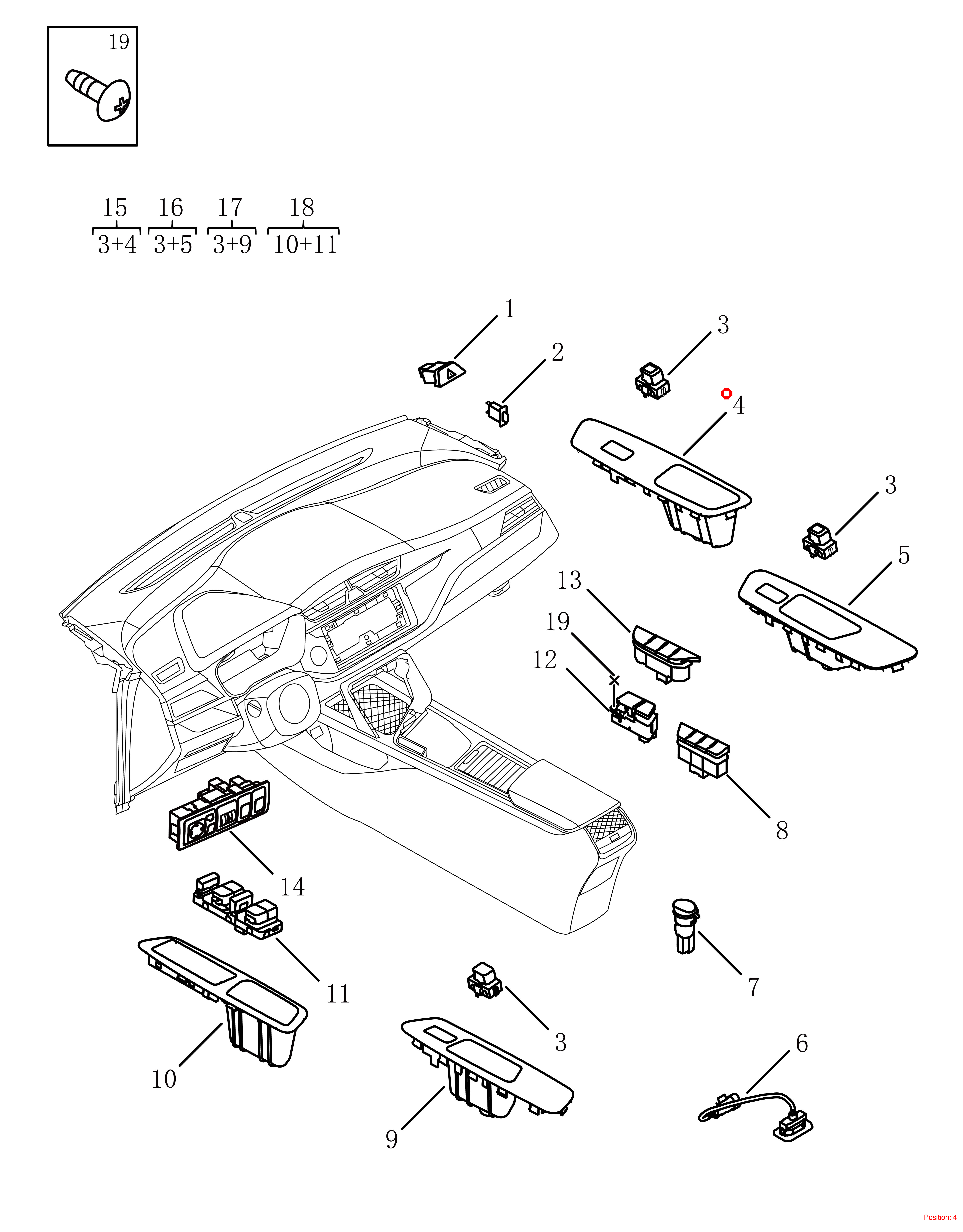 GEELY Door glass switch trim panel OEM 7045126800742 FOR Binrui 7045126800742-GEELY_OEM