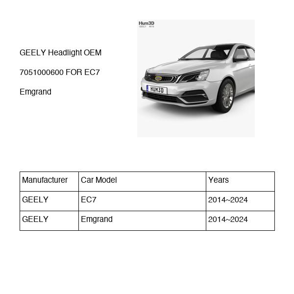 GEELY Headlight OEM 7051000600 FOR EC7 Emgrand 7051000600-GEELY_OEM