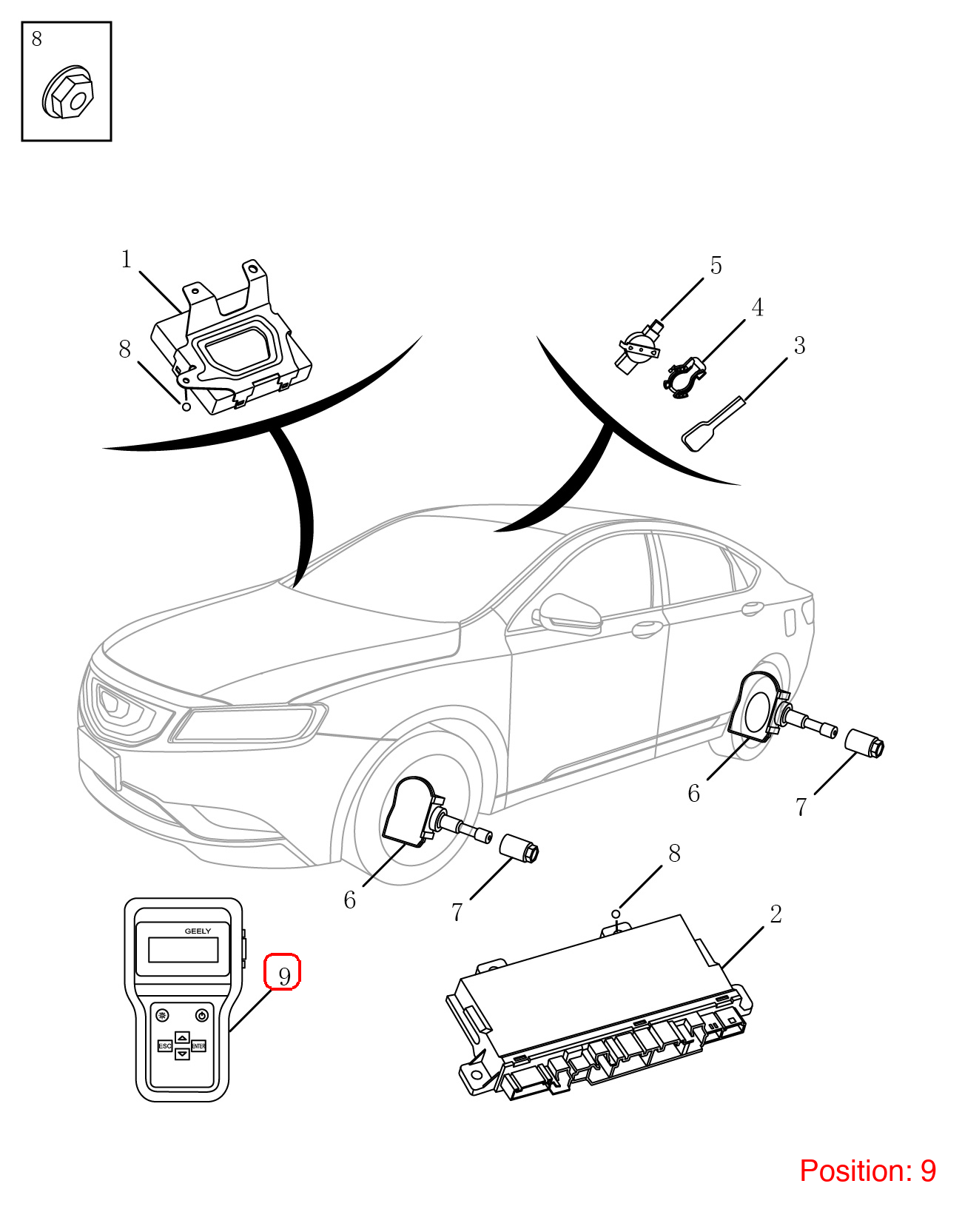 GEELY Tire pressure sensor OEM 7090001300 FOR Emgrand 7090001300-GEELY_OEM
