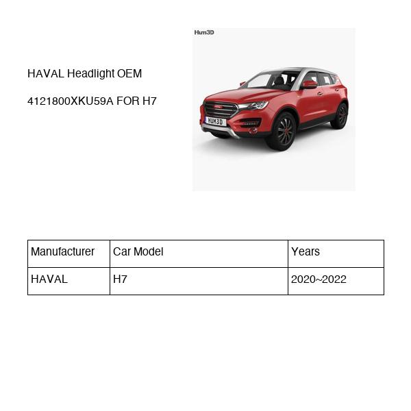 HAVAL Headlight OEM 4121800XKU59A FOR H7 4121800XKU59A-HAVAL_OEM
