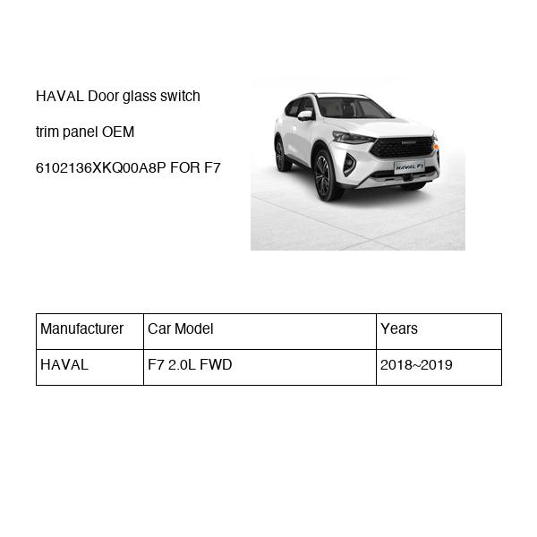 HAVAL Door glass switch trim panel OEM 6102136XKQ00A8P FOR F7 6102136XKQ00A8P-HAVAL_OEM