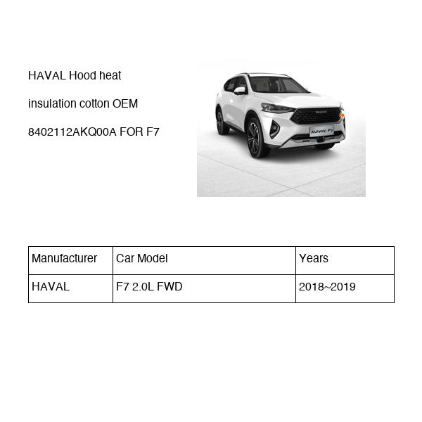 HAVAL Hood heat insulation cotton OEM 8402112AKQ00A FOR F7 8402112AKQ00A-HAVAL_OEM