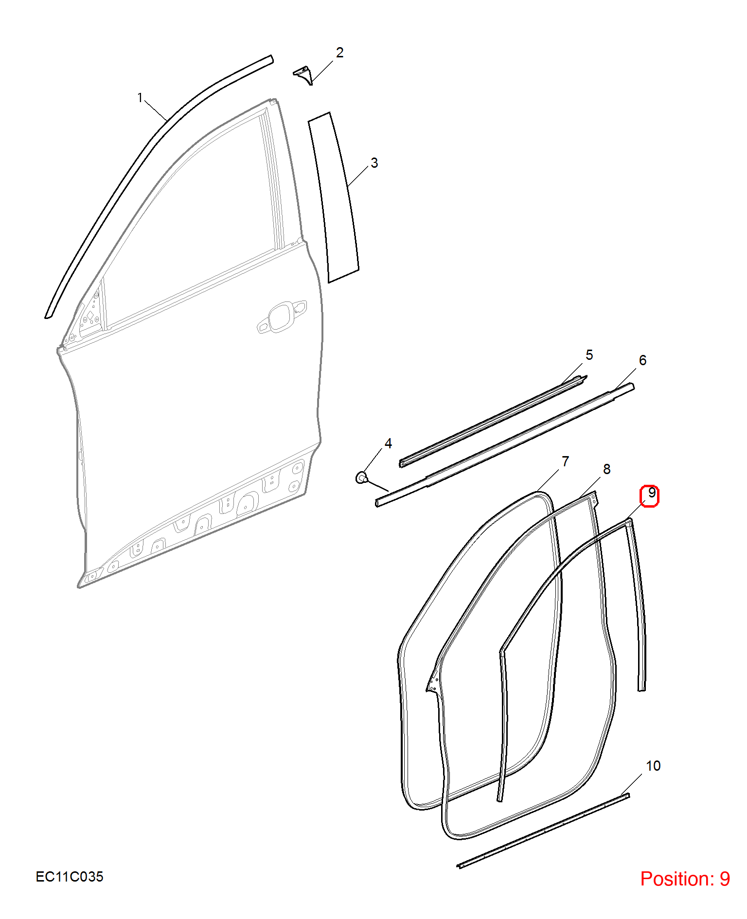 MG Door glass lift rubber strip OEM 10367149 FOR MG 10367149-MG_OEM