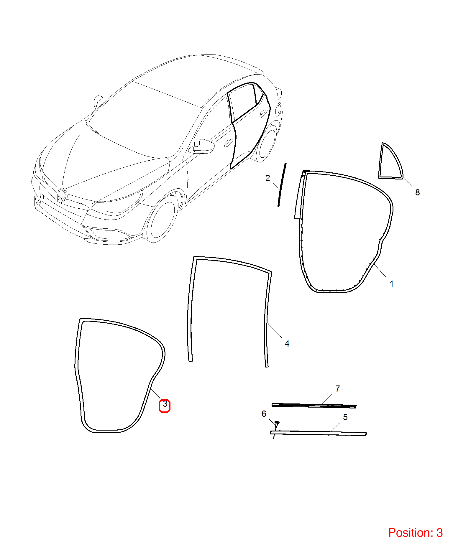 MG Door frame weatherstrip OEM 30030662 FOR MG5 30030662-MG_OEM