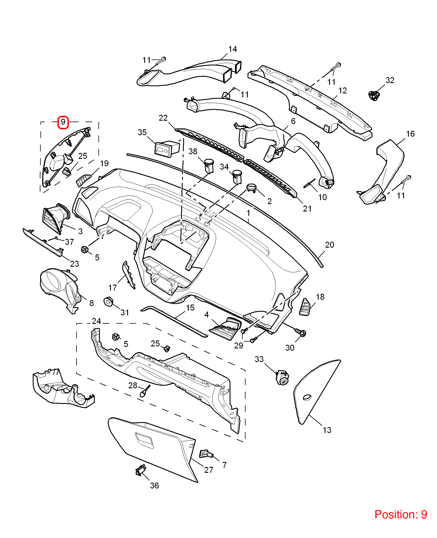 MG Instrument panel side trim OEM 30032489ESA FOR MG5 30032489ESA-MG_OEM